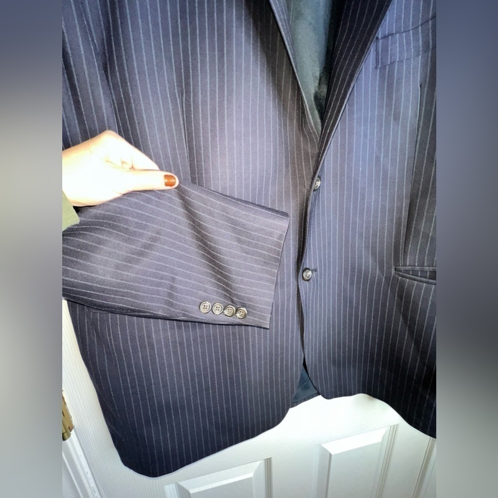 Vtg Ralph Lauren Men’s 46 Reg Navy Blue Pinstripe Sport Coat Suit Jacket 46R - Picture 10 of 12